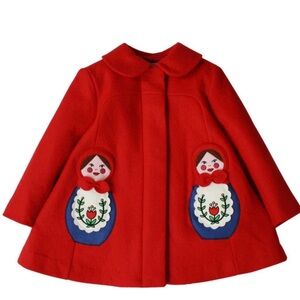 {Little Goodall} Matryoshka Doll Red Wool Felt Girls Swing Coat Size 4T
